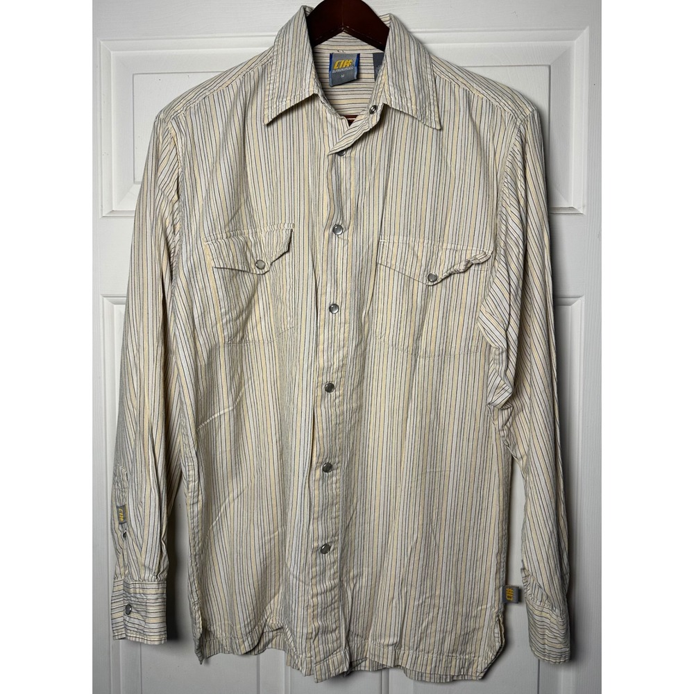 Alphanumeric Vintage Mens Long Sleeve Pearl‎ Snap Shirt Striped Casual Size M